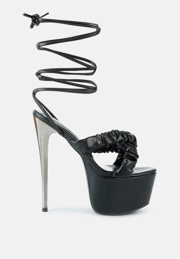 Pop Era Ruched Straps Tie Up Sandals-5
