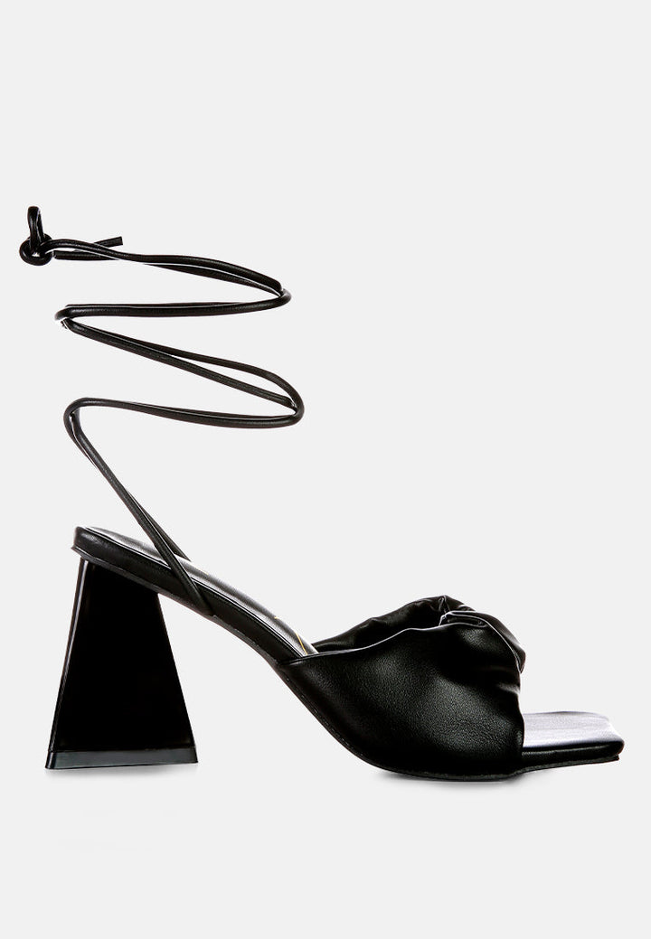 Primavera Ruched Triangular Heel Lace Up Sandal-6