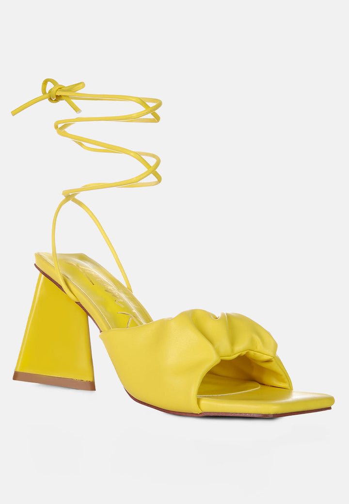 Primavera Ruched Triangular Heel Lace Up Sandal-2