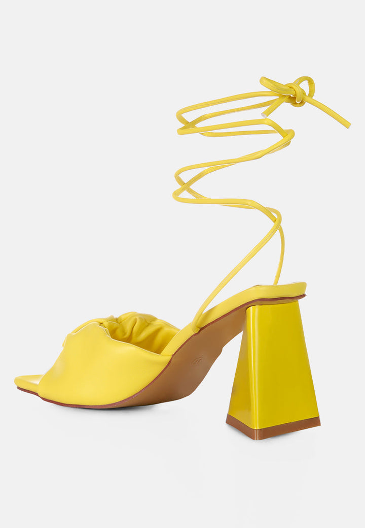 Primavera Ruched Triangular Heel Lace Up Sandal-3