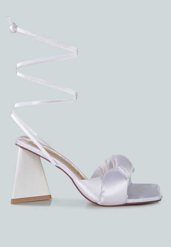 Pristine Satin Strap Triangular Block Heel Sandals-5