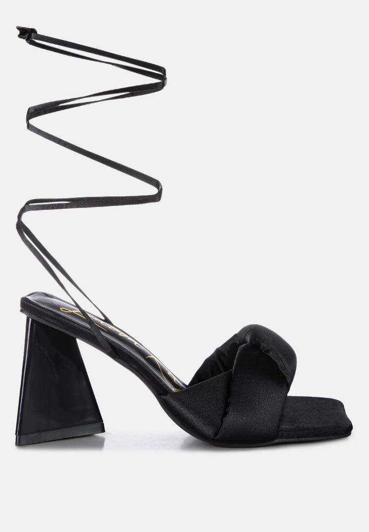 Pristine Satin Strap Triangular Block Heel Sandals-6