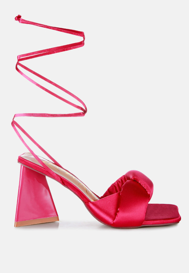 Pristine Satin Strap Triangular Block Heel Sandals-0