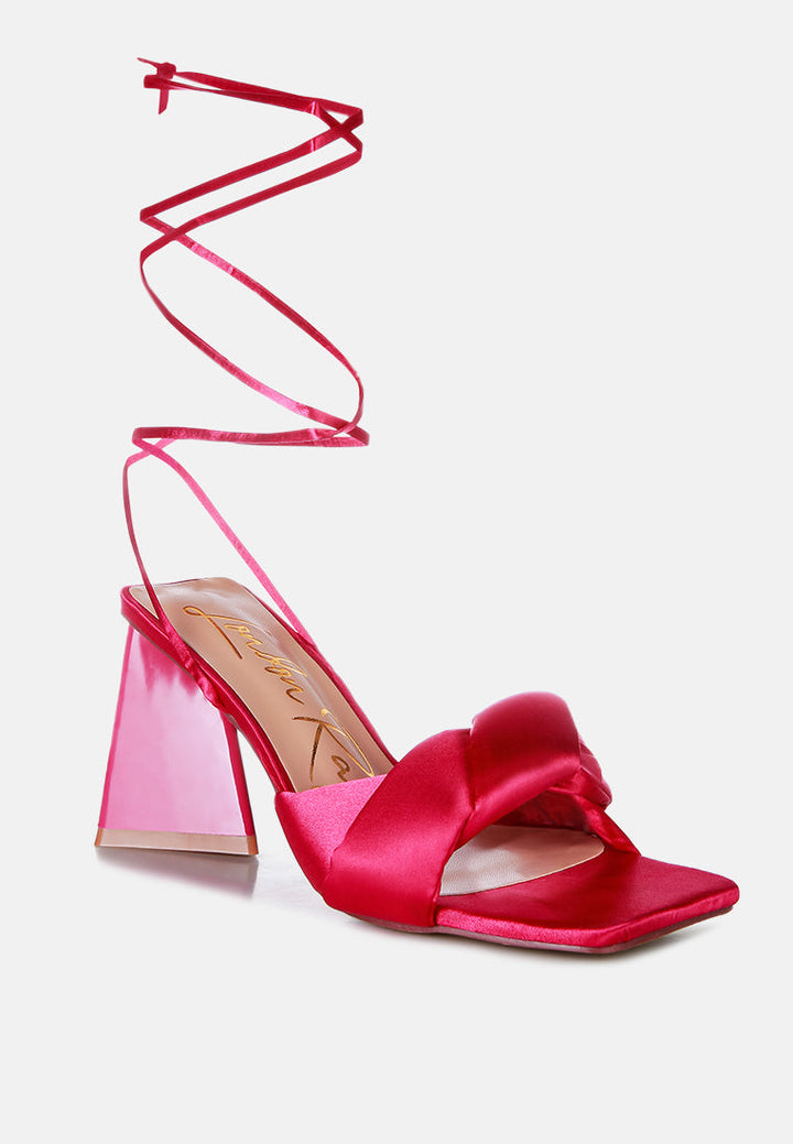 Pristine Satin Strap Triangular Block Heel Sandals-2