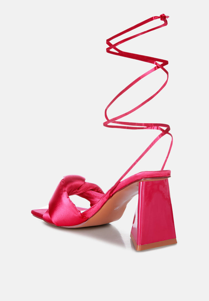 Pristine Satin Strap Triangular Block Heel Sandals-3