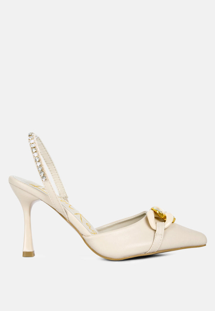 Pull Me Diamante Embellished Chain Sandals-0