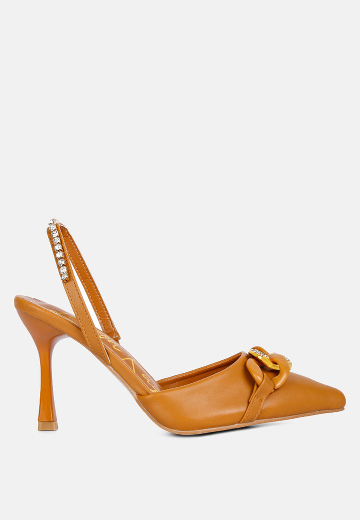 Pull Me Diamante Embellished Chain Sandals-5