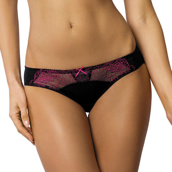 Semi Sheer Low Rise Bikini Panty Gorteks Pamela Black/Pink-0