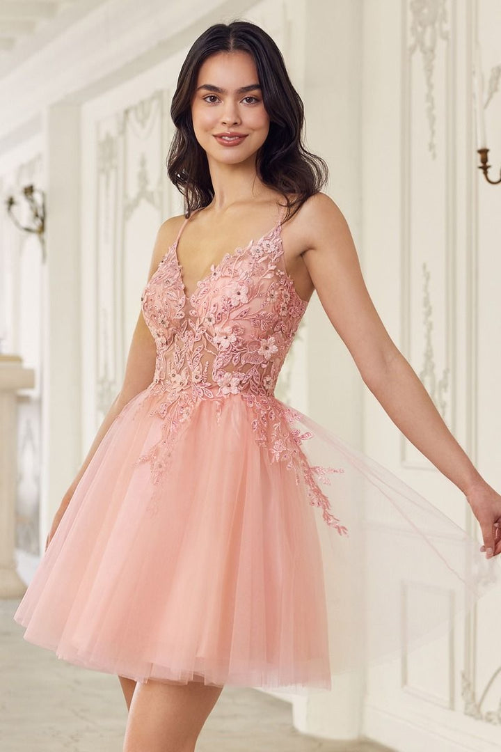 Lace Bodice A-Line Layered Tulle Short Cocktail & Homecoming Dress CDSF047-0