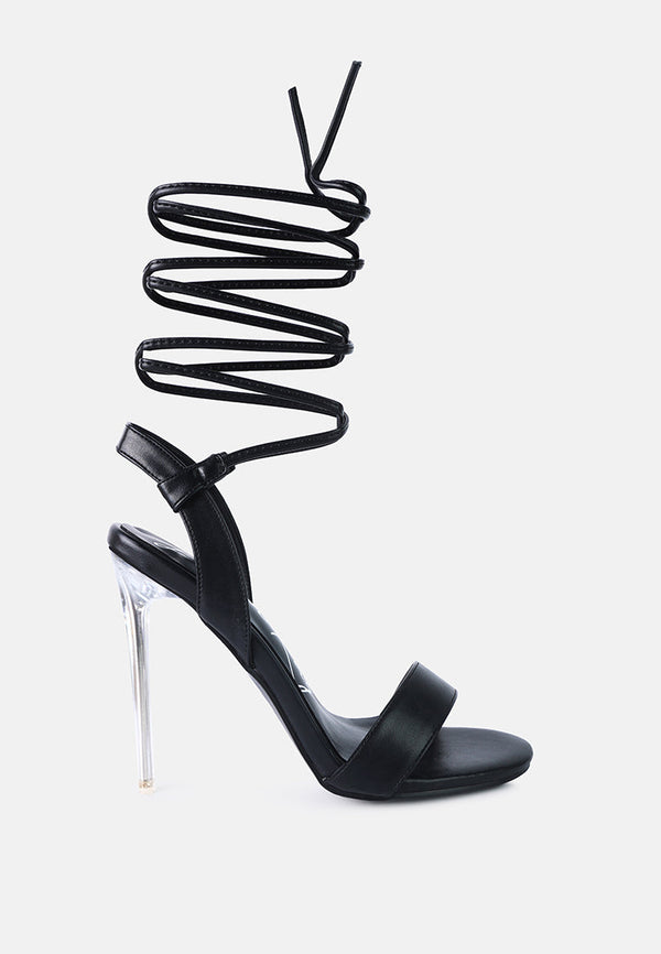 Sheeny Clear Stiletto Lace Up Heels-5