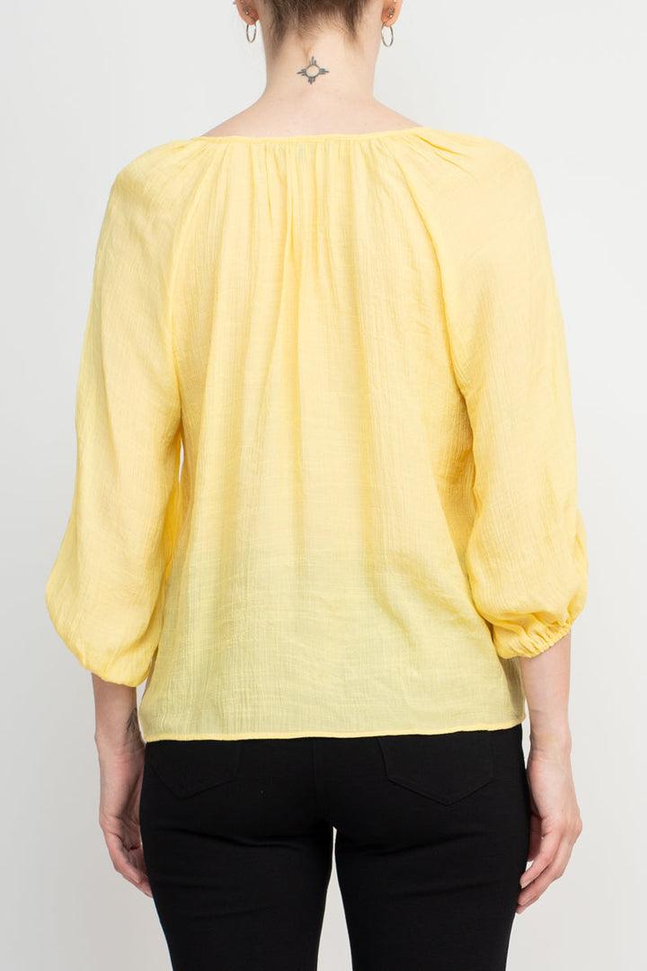 Zac & Rachel Scoop Neck Tie Neck 3/4 Sleeve Solid Crepe Chiffon Top-2