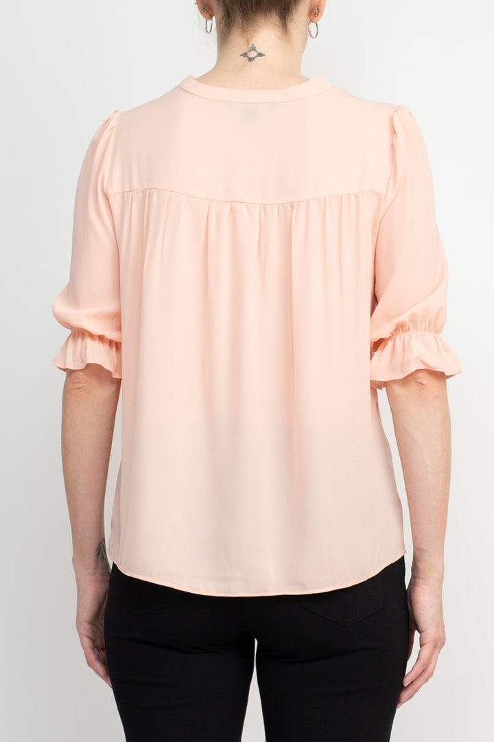 Zac & Rachel Lace V-Neck 3/4 Sleeve Solid Crepe Top-4