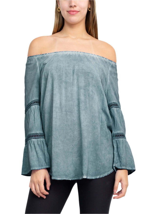 Floral + Ivy Off Shoulder Tiered Long Sleeve Rayon Peasant Top-0