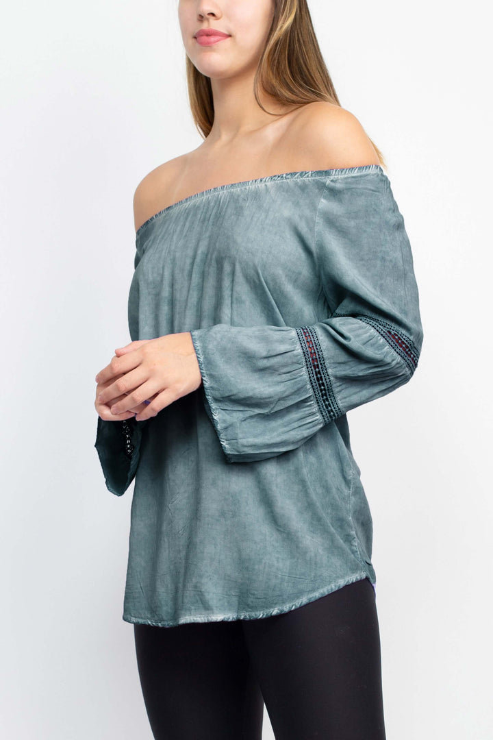 Floral + Ivy Off Shoulder Tiered Long Sleeve Rayon Peasant Top-2