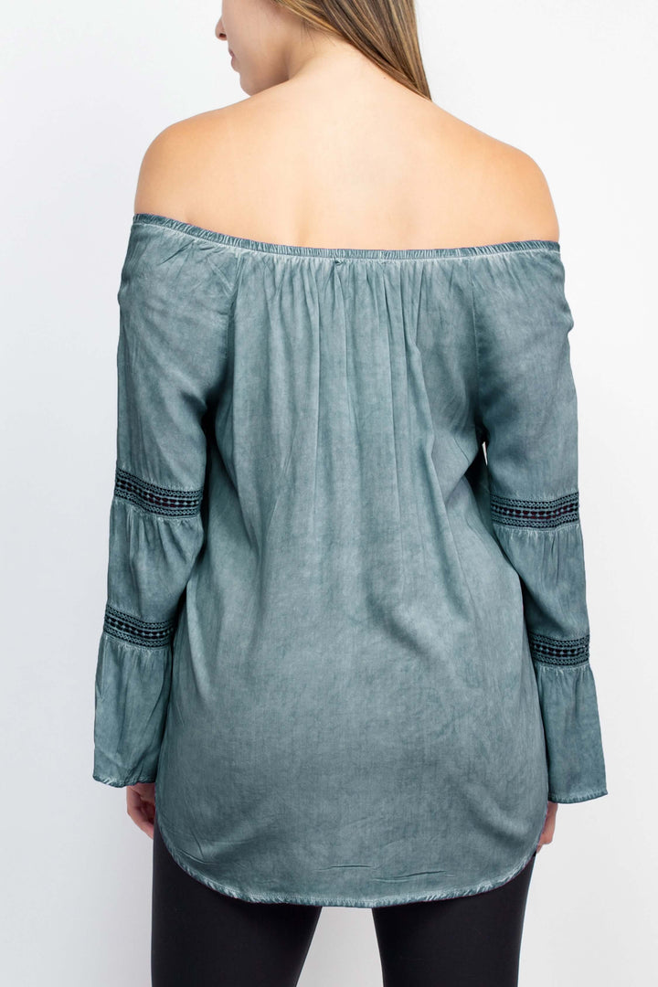 Floral + Ivy Off Shoulder Tiered Long Sleeve Rayon Peasant Top-4