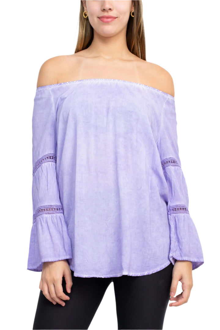 Floral + Ivy Off Shoulder Tiered Long Sleeve Rayon Peasant Top-1