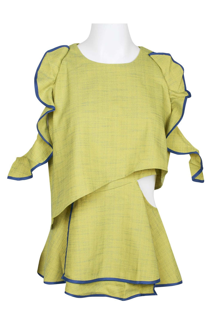 WHY Dress Crew Neck Ruffled Sleeveless Zipper Back Piping Detail Popover Crepe Top-5