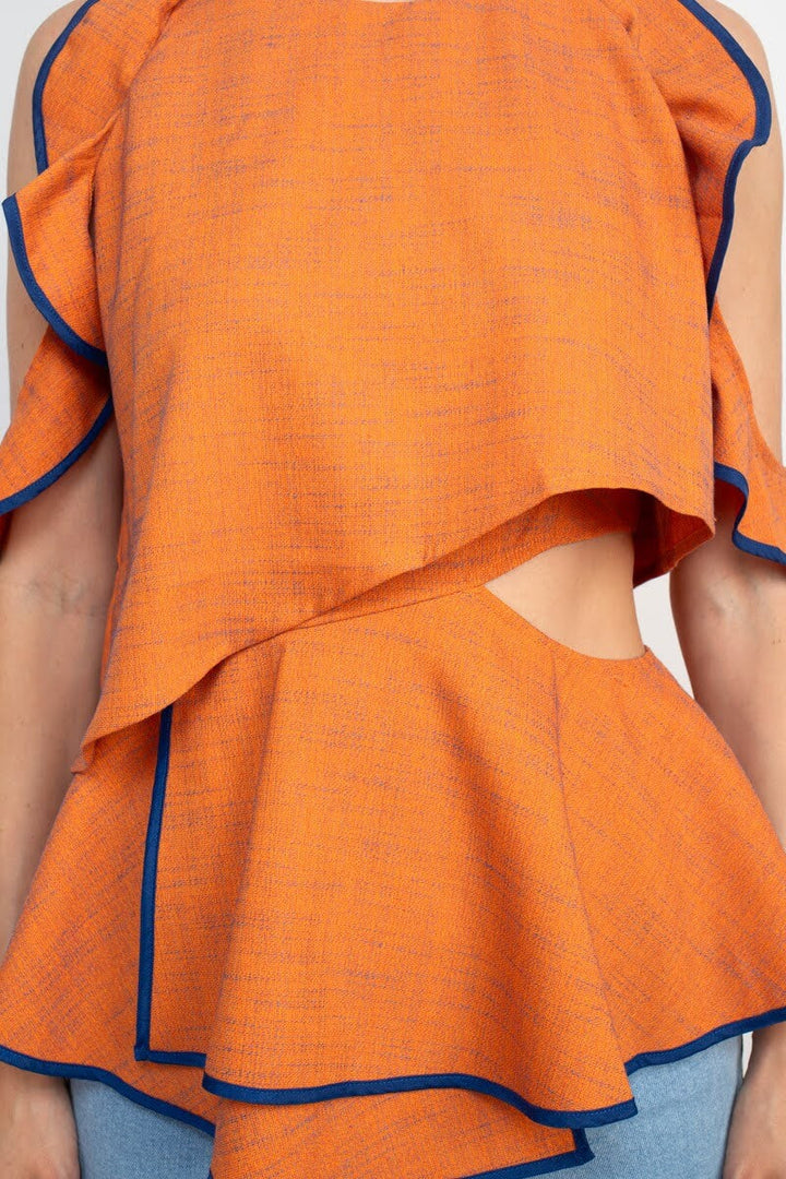 WHY Dress Crew Neck Ruffled Sleeveless Zipper Back Piping Detail Popover Crepe Top-3