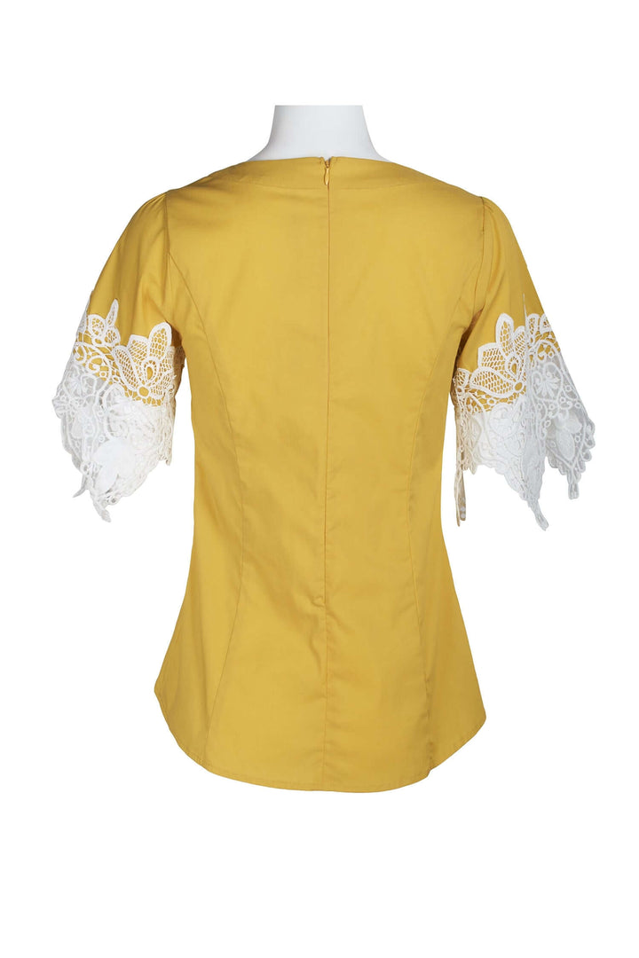 Why Dress V-Neck Short Lace Sleeve Zipper Back Cotton Top-1
