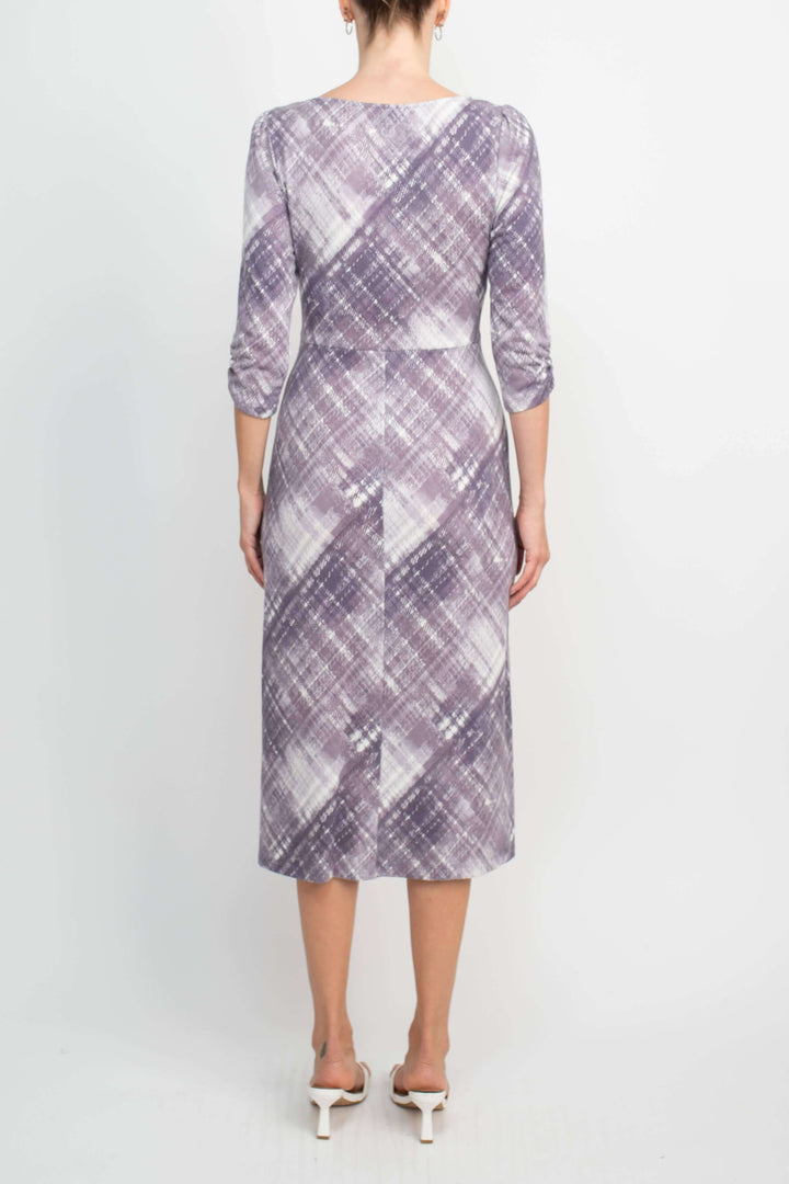 Connected Apparel Square Neck ¾ Sleeve Multi Print A-Line Knit Dress-2