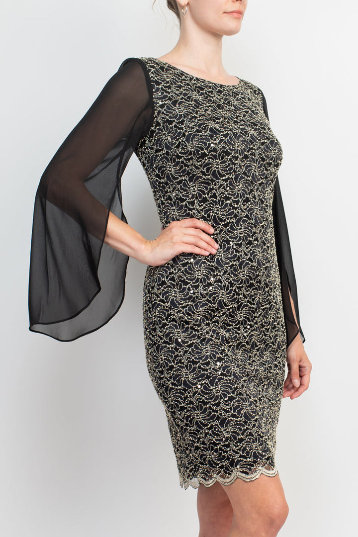 Connected Apparel Boat Neck Chiffon Sleeve Sequined Lace Dress-2
