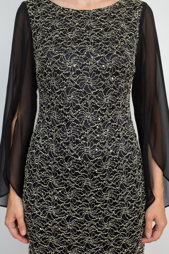 Connected Apparel Boat Neck Chiffon Sleeve Sequined Lace Dress-4