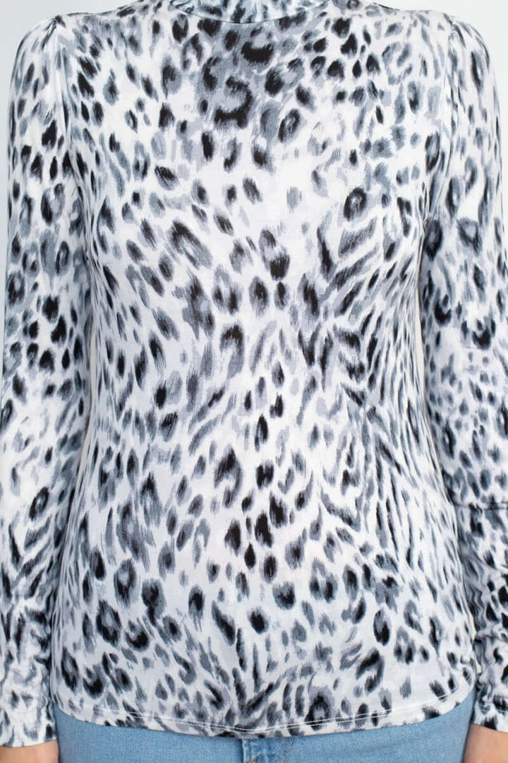 T Tahari High Neck Long Sleeve Animal Print Knit Top-3