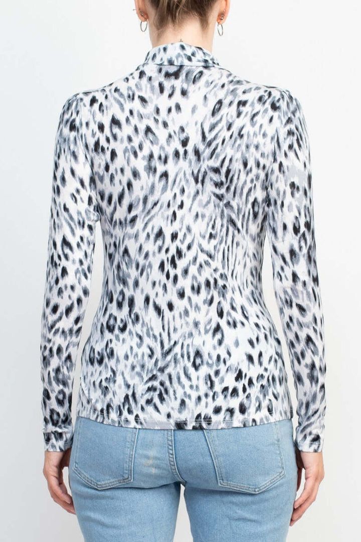 T Tahari High Neck Long Sleeve Animal Print Knit Top-2
