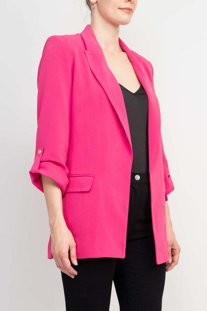 T Tahari Lapel Collar 3/4 Roll Sleeve Open Front Woven Jacket-2