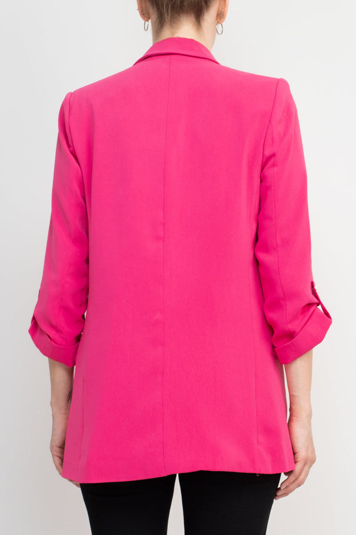 T Tahari Lapel Collar 3/4 Roll Sleeve Open Front Woven Jacket-4