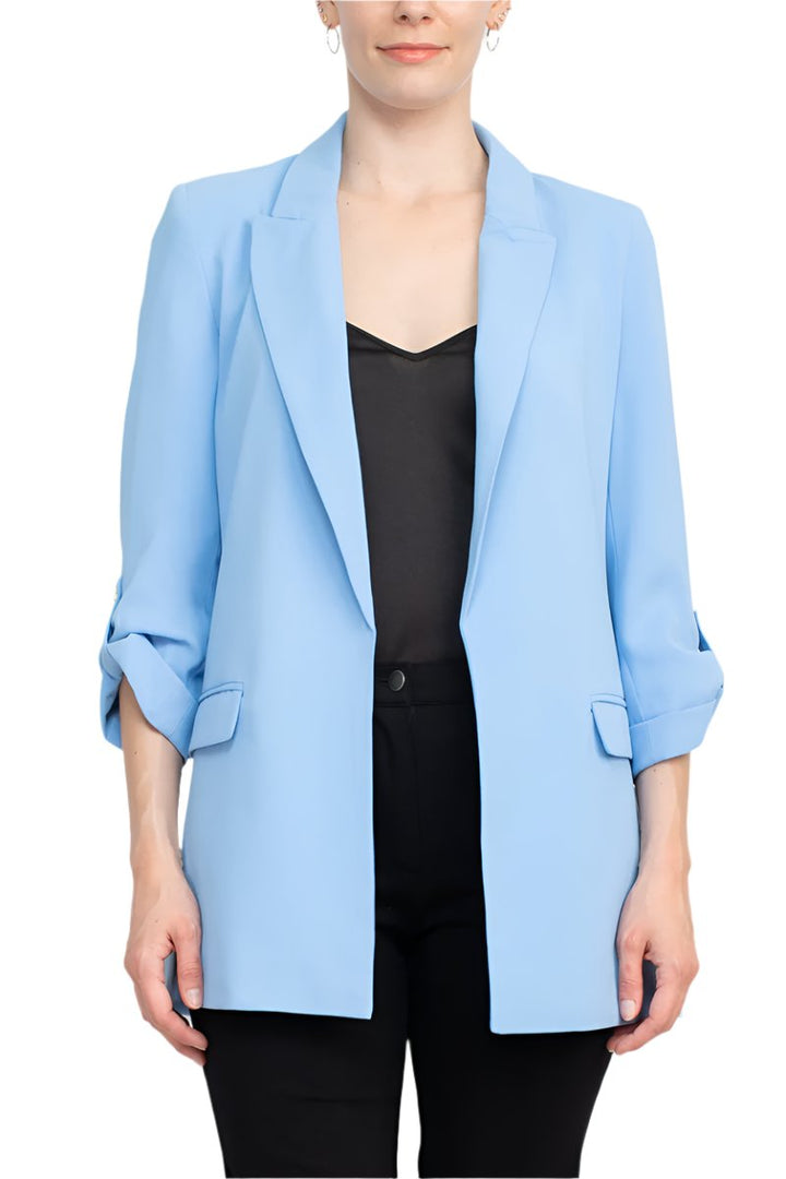 T Tahari Lapel Collar 3/4 Roll Sleeve Open Front Woven Jacket-1