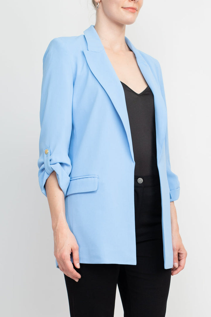 T Tahari Lapel Collar 3/4 Roll Sleeve Open Front Woven Jacket-3