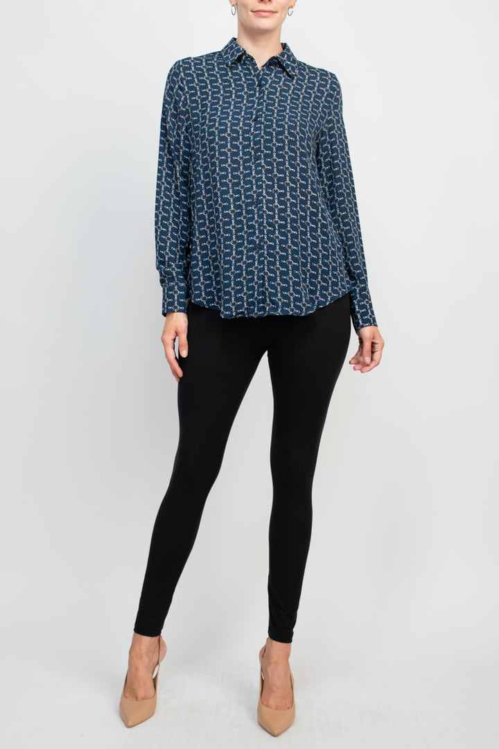 T Tahari collared 5 button closure cuffed long sleeve multi print chiffon shirt-4