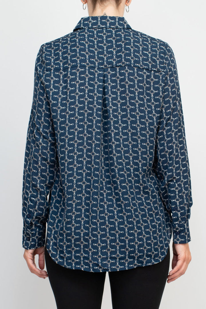 T Tahari collared 5 button closure cuffed long sleeve multi print chiffon shirt-2