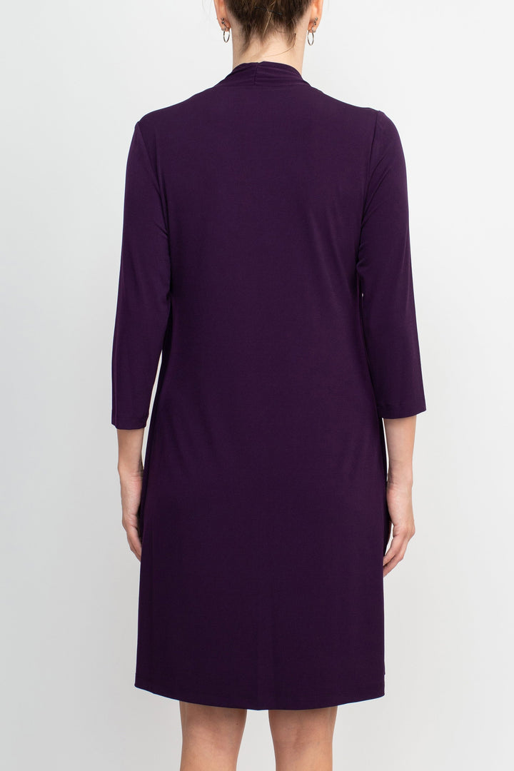 Connected Apparel Scoop Neckline 3/4 Sleeves Pull Over Short Metallic Knit Dress with Fixed Jacket-3