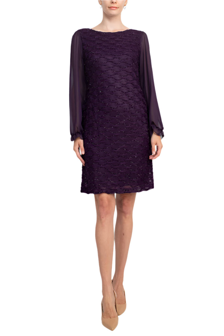 Connected Apparel Boat Neck Elastic Cuff Chiffon Sleeve Solid Dress-0