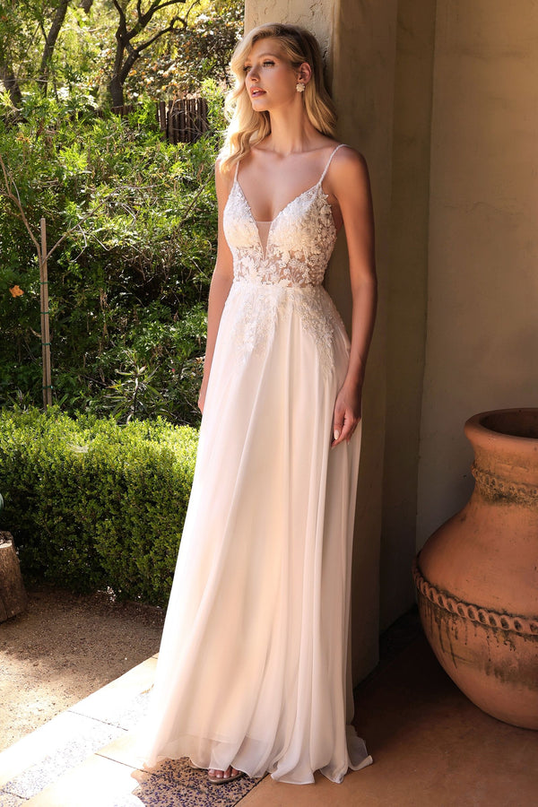A-Line Chiffon Embroidered Lace Bodice Long Wedding Dress CDTY11-0