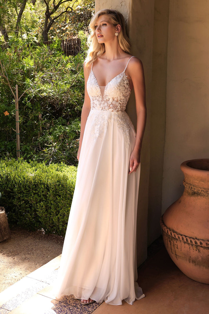 A-Line Chiffon Embroidered Lace Bodice Long Wedding Dress CDTY11-0