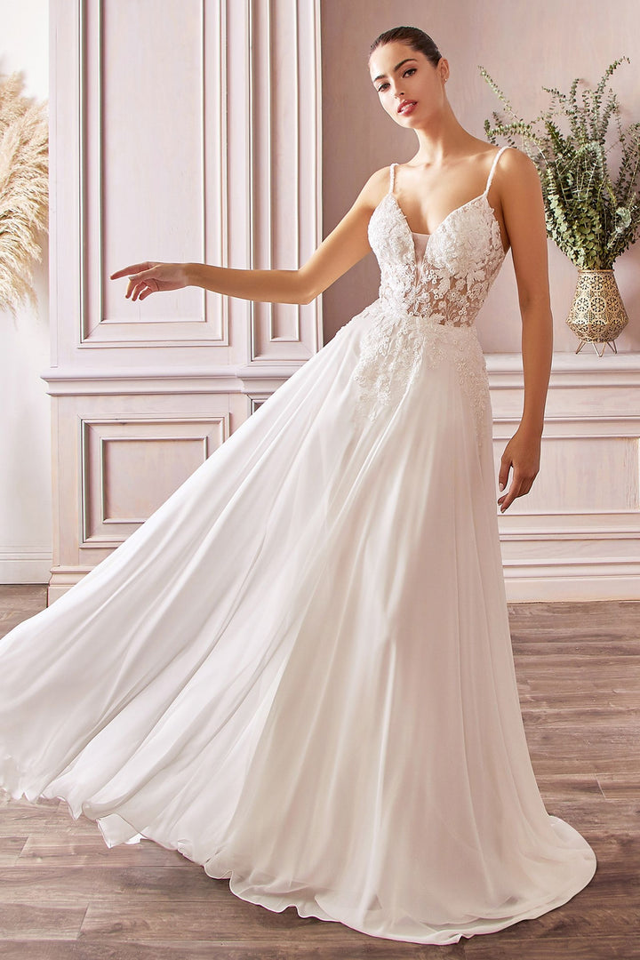 A-Line Chiffon Embroidered Lace Bodice Long Wedding Dress CDTY11-2