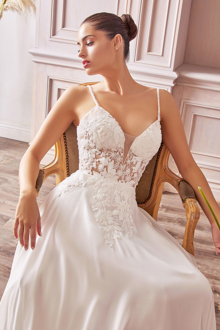 A-Line Chiffon Embroidered Lace Bodice Long Wedding Dress CDTY11-3