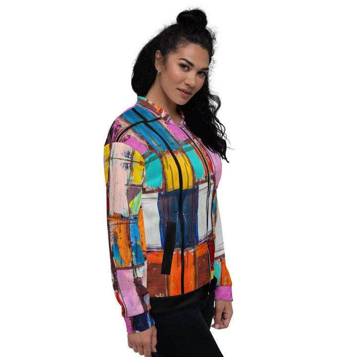 Womens Bomber Jacket - Abstract Multicolor Block Style-2