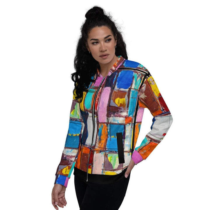 Womens Bomber Jacket - Abstract Multicolor Block Style-3