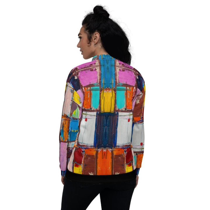 Womens Bomber Jacket - Abstract Multicolor Block Style-1