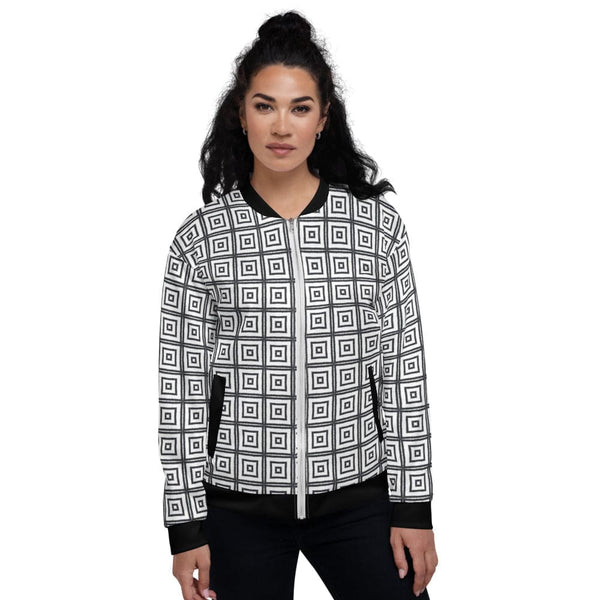 Womens Bomber Jacket / Black and White Argyle Squares-0