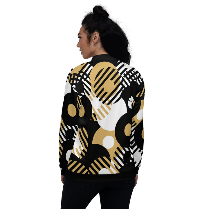 Womens Bomber Jacket - Black and Gold Geometric Style-1