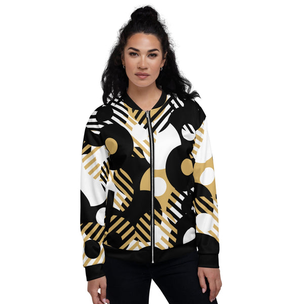 Womens Bomber Jacket - Black and Gold Geometric Style-0