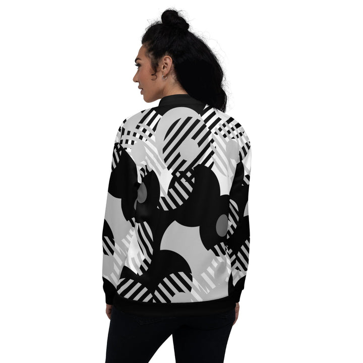 Womens Bomber Jacket - Black and Grey Geometric Style-1