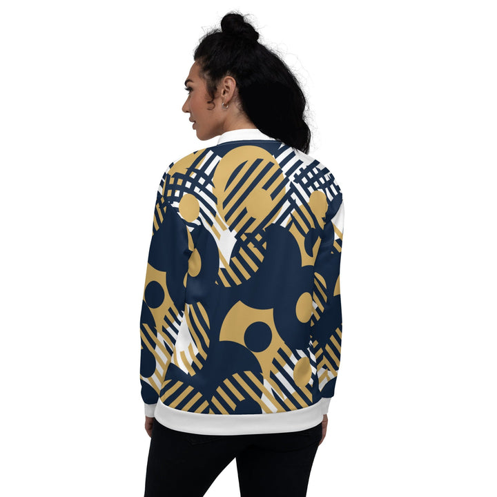 Womens Bomber Jacket - Blue and Gold Geometric Style-1