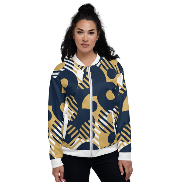 Womens Bomber Jacket - Blue and Gold Geometric Style-0
