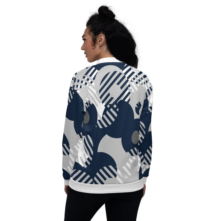 Womens Bomber Jacket - Blue and Grey Geometric Style-1